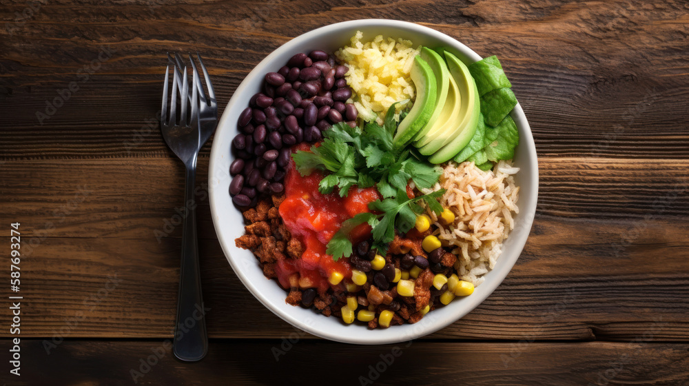 A Burrito Bowl in a Rustic Setting A Burrito Bowl in a Rustic Setting