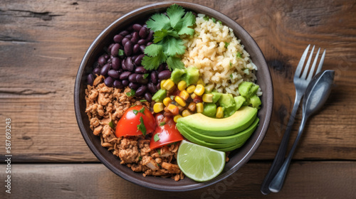 A Burrito Bowl in a Rustic Setting