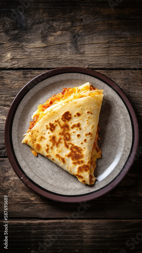 A  Plate with Cheese Quesadilla  in a Rustic Setting