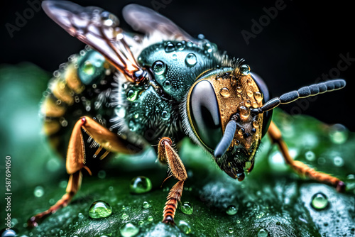 A vibrant close-up view of an insect reveals intricate details of its miniature world - generative ai. © Exuberation 