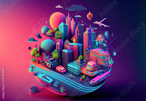 Smart city and super fast 5G communication network isometric 3D representation concept made with generative AI