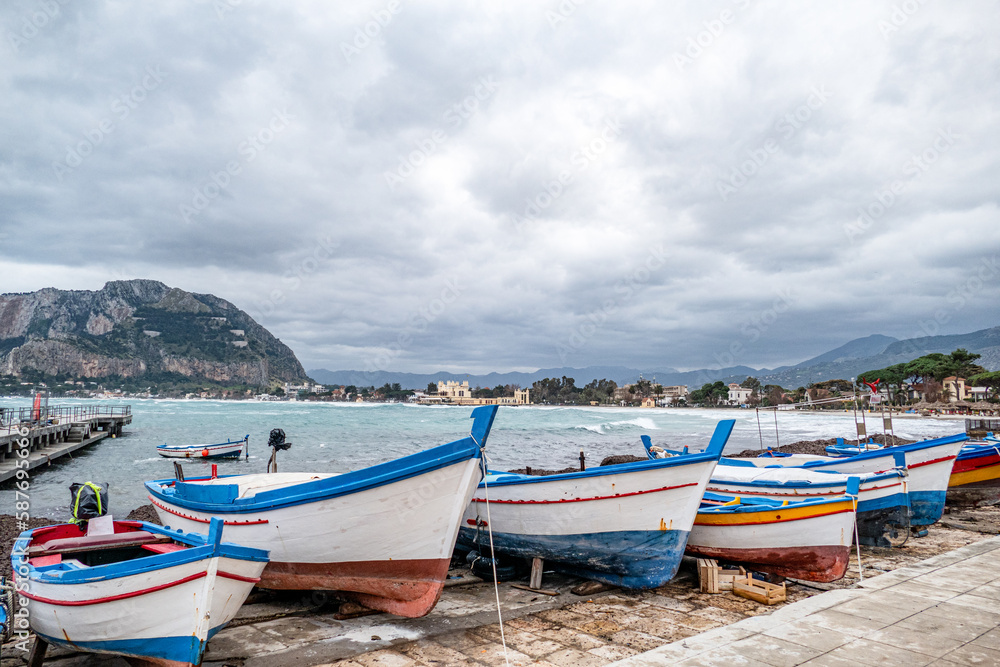 FISHERMENS BOATS AT THE HARBOR IN PALERMO, SICILY