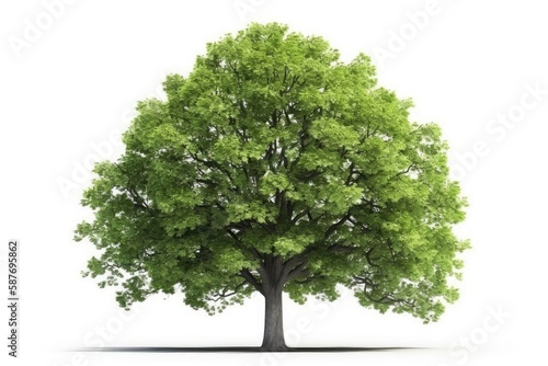 tall green tree with lush leaves against a plain white background. Generative AI