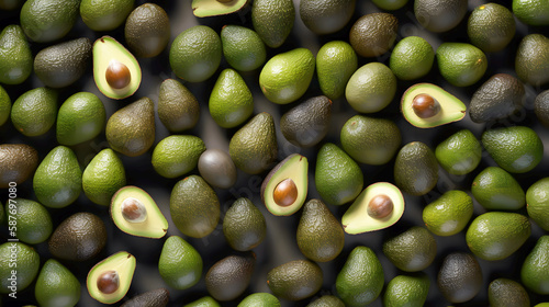 Bunch of green avocados background, generative AI