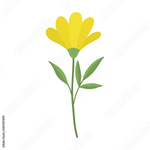 A delicate sprig of yellow flowers. Vector illustration of vintage cute yellow flowers. Delicate flower for decoration. Isolated.