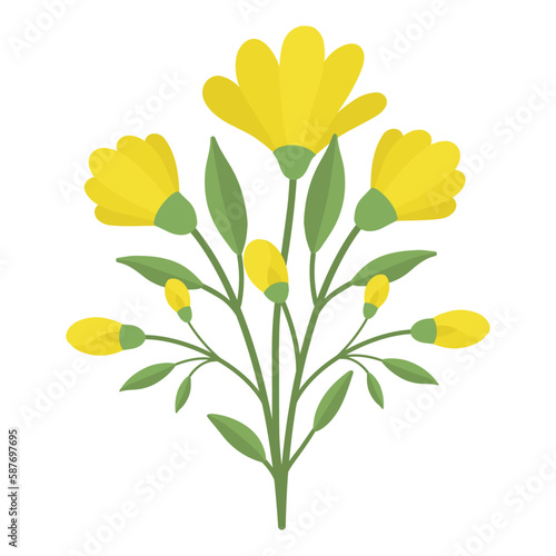 A delicate sprig of yellow flowers. Vector illustration of vintage cute yellow flowers. Delicate flower for decoration. Isolated.