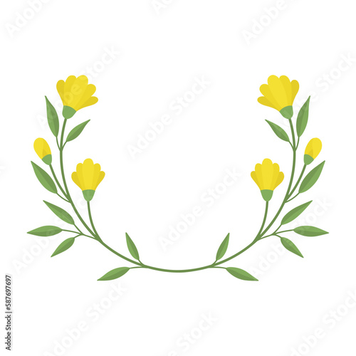A delicate sprig of yellow flowers. Vector illustration of vintage cute yellow flowers. Delicate flower for decoration. Isolated.