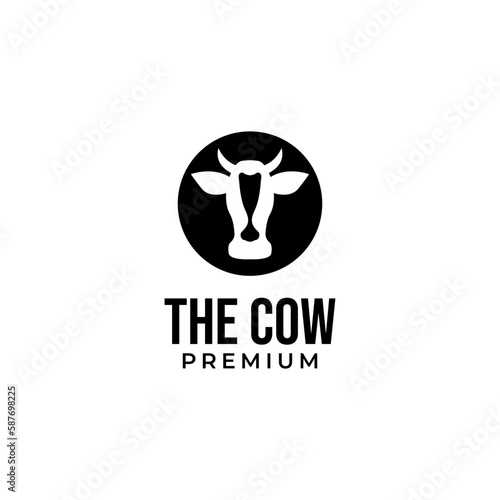 Vector head of a cow in a circle logo design concept for stock raising, meat dairy farm and food
