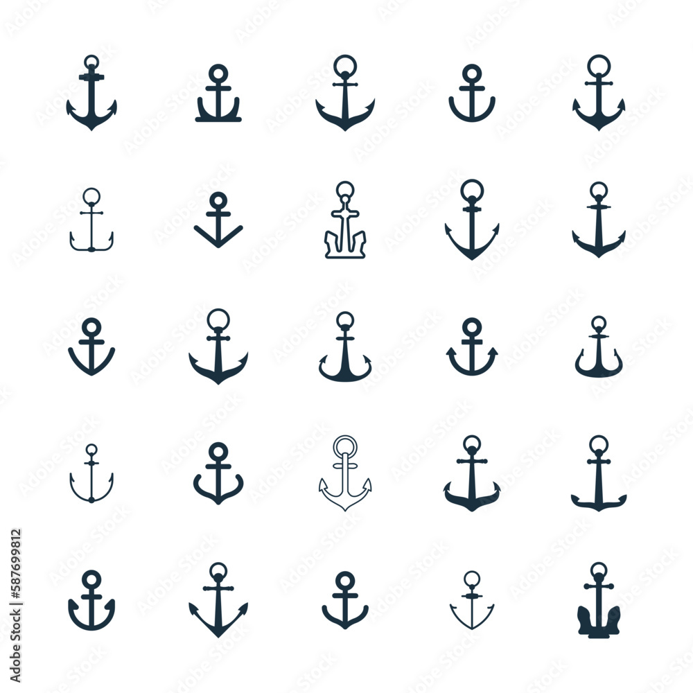 25 Anchor icons isolated icons set on white background 25 Anchor icons isolated icons set on white background