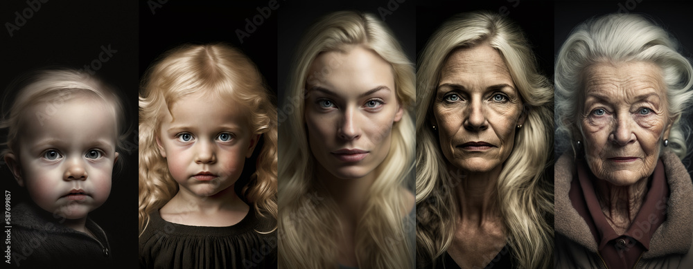 Aging process portraits from young to old