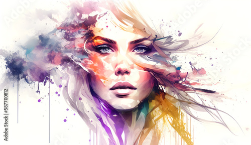 beauty woman portrait abstract watercolor style pastel colors illustration by Generative Ai