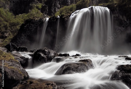 waterfall in the mountains  Generative AI