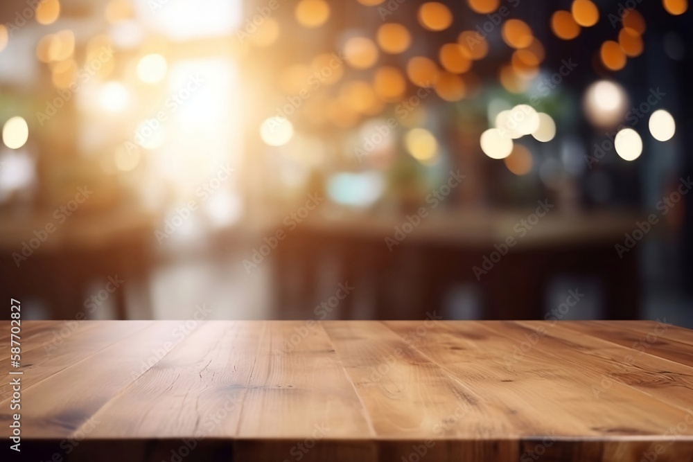 Product Display on Empty Cafe Table with Bokeh Effect. Restaurant Table with Blurred Background Product Display on Empty Cafe Table with Bokeh Effect. Restaurant Table with Blurred Background