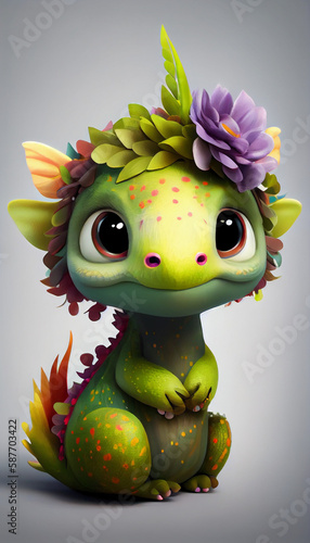 cute little baby dragon with rose head band generative ai artcute little baby dragon with rose head band generative ai art photo