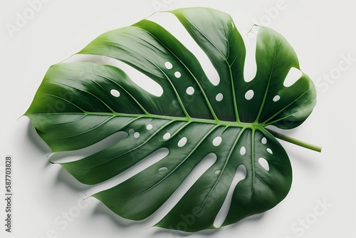 Close-up realistic green Tropical Monstera isolated on white background. Generative AI