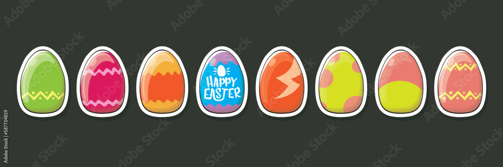 Set of color hand drawn Easter eggs with different texture isolated on grey background. Spring holiday. Vector Illustration. Happy easter eggs horizontal banner Set of color hand drawn Easter eggs with different texture isolated on grey background. Spring holiday. Vector Illustration. Happy easter eggs horizontal banner