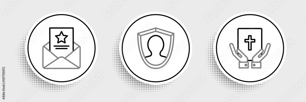 Set line Oath on the Holy Bible, The arrest warrant and User protection icon. Vector Set line Oath on the Holy Bible, The arrest warrant and User protection icon. Vector