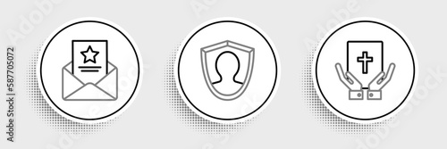 Set line Oath on the Holy Bible, The arrest warrant and User protection icon. Vector