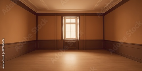 Brown room interior design mockup with no furniture, just empty space and natural light, Generative AI