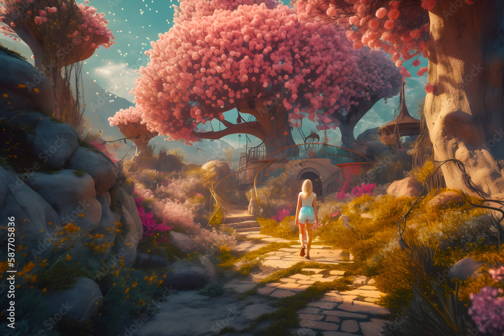 Fototapeta premium landscape with trees and flowers