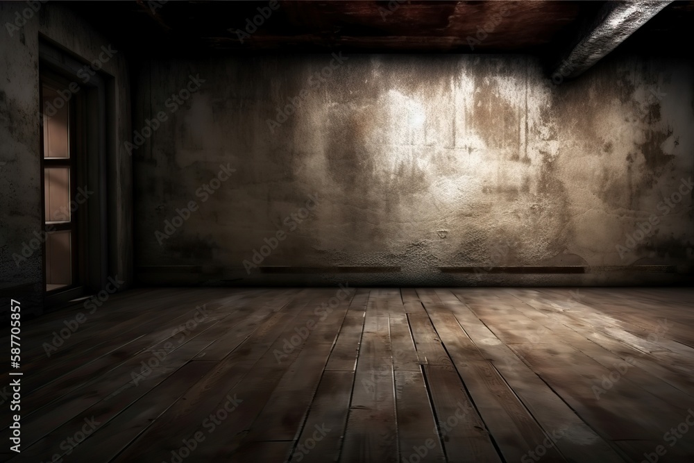 Abandoned dark room with textured walls and empty space., Generative AI Abandoned dark room with textured walls and empty space., Generative AI