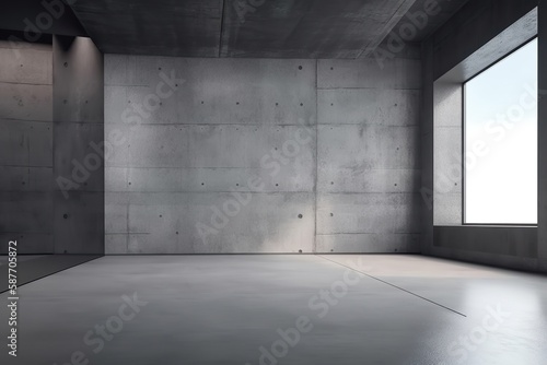 Abandoned and empty concrete interior with no accessories and furnishings, empty room interior, Generative AI