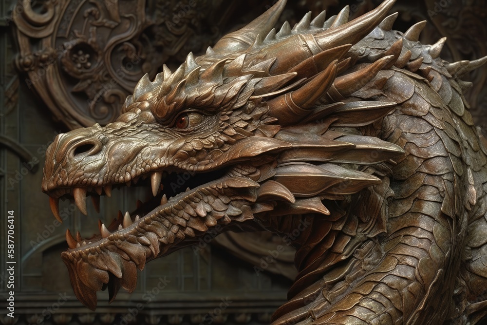 Fototapeta premium detailed close-up view of a dragon sculpture. Generative AI