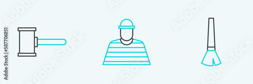 Set line Paint brush, Judge gavel and Prisoner icon. Vector