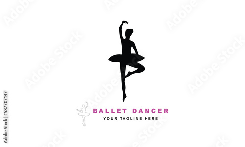 Logo for a ballet or dance studio. Silhouette of a young girl dancer. Logo for posters, banners, signs, mobile applications. Vector illustration, creative, modern design with white template.