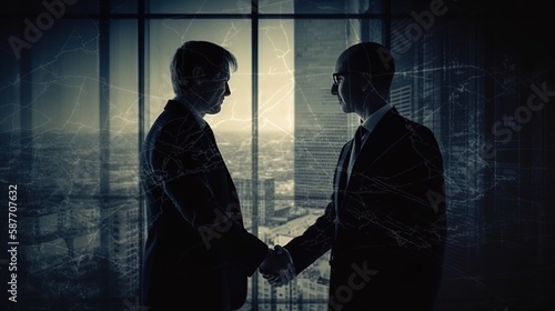 Compelling background featuring two businessmen shaking hands  symbolizing successful collaboration and partnership. This powerful wallpaper captures the essence of trust. Generative Ai