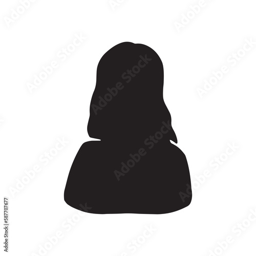 ミディアムヘア女性 シルエットアイコンイラスト 黒