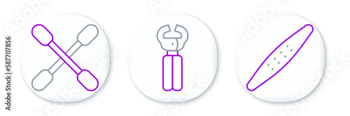 Set line Nail file pet, Cotton swab for ears and Pet nail clippers icon. Vector