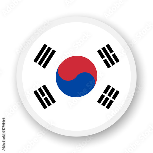 Flag of South Korea flat icon. Round vector element with shadow underneath. Best for mobile apps, UI and web design.
