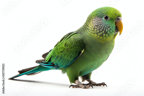 Canvas Print Green parakeet bird isolated on white background - Generative AI