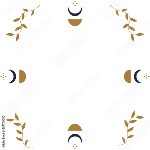 transparent phases of a golden moon on a nude background. Hand drawn illustration.