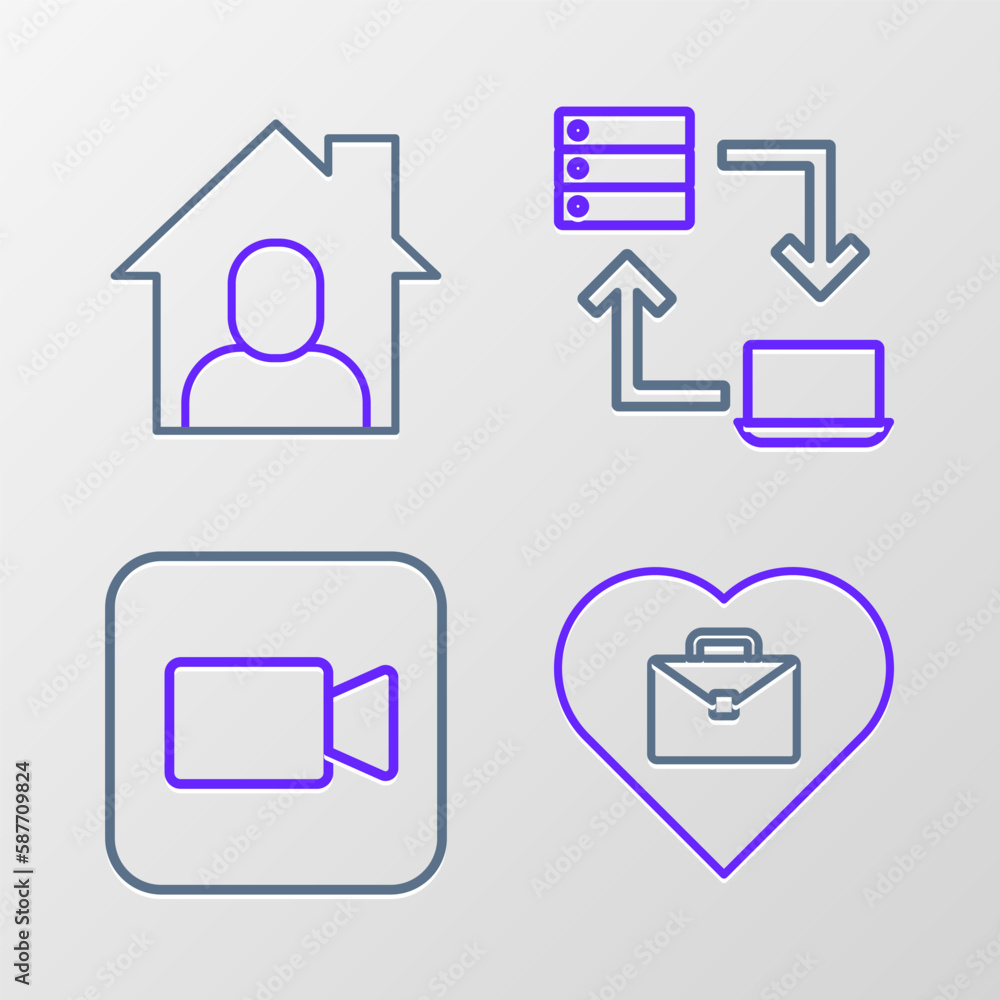 Fototapeta premium Set line Heart with text work, Camera, Online working and icon. Vector