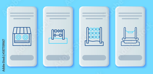 Set line Abacus, Tic tac toe game, Shooting gallery and Bungee icon. Vector
