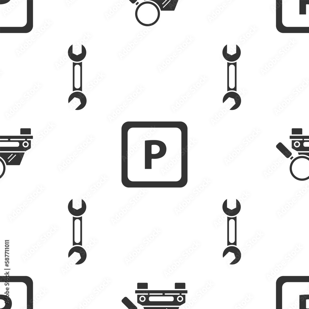 Set Car search, Parking and Wrench on seamless pattern. Vector Set Car search, Parking and Wrench on seamless pattern. Vector