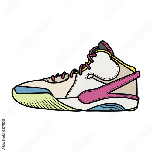 Sneakers Design with Side angle. Sport shoes . Draft. Flat design. Vector illustration. Sneakers in a flat style. Side view sneakers. Fashion sneakers.