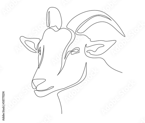 Continuous one line drawing of head goat. simple goat mascot line art vector illustration. Editable stroke.