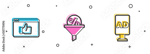 Set Customer product rating, Lead management and Advertising icon. Vector