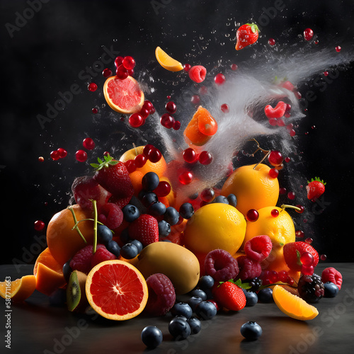 Vibrant Fruit Splash  A Stunning Water Explosion