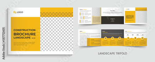 Construction trifold landscape brochure, company profile brochure design.