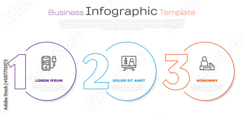 Set line Mobile recording, Television report and . Business infographic template. Vector