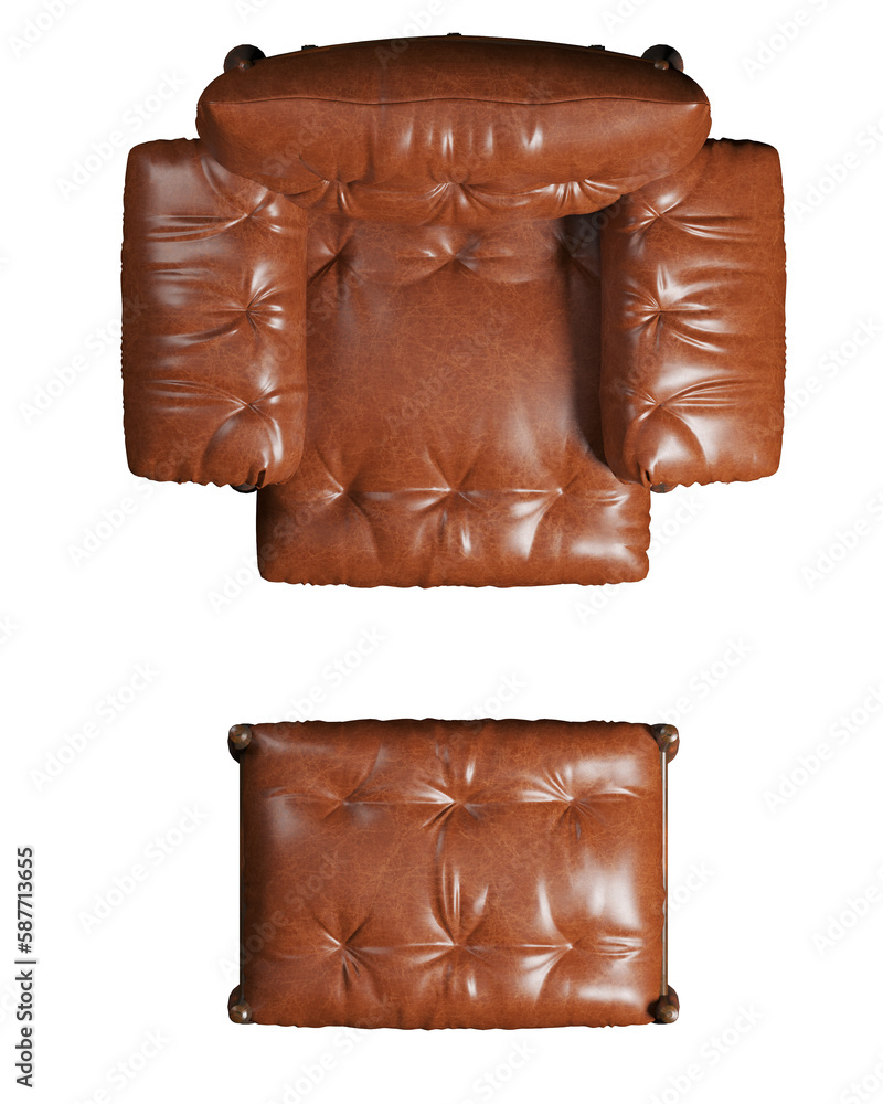 Obraz premium Top view of leather armchair with ottoman