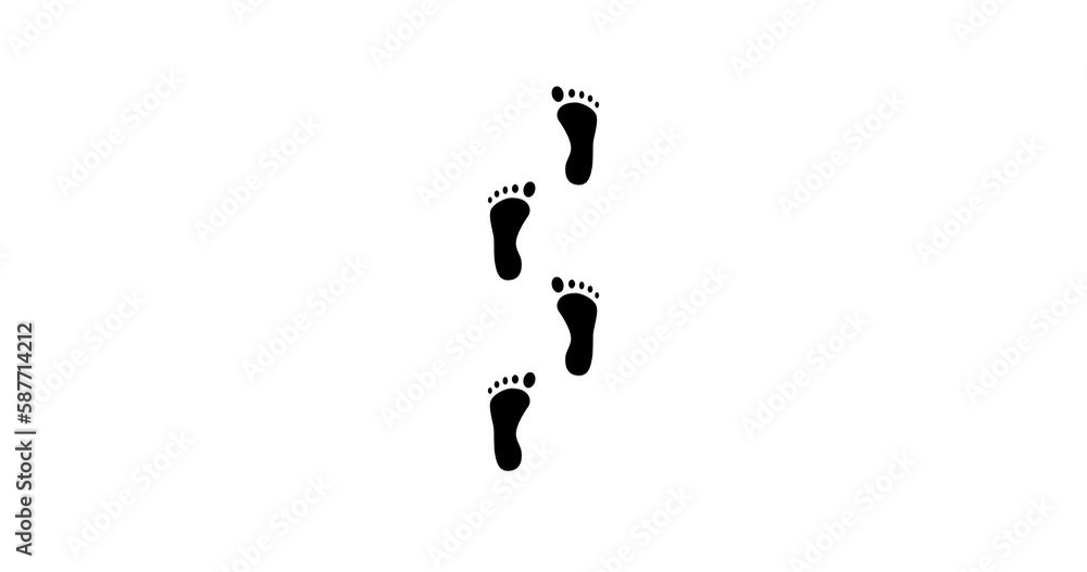 Feet loader loop animation. 4K resolution animation. Human foot print walk animation on white background. Footsteps sign or icon animation Feet loader loop animation. 4K resolution animation. Human foot print walk animation on white background. Footsteps sign or icon animation