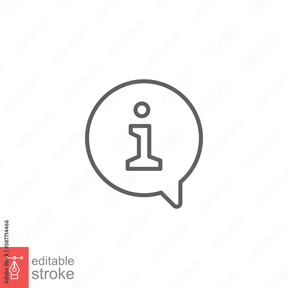 Information speech bubble icon. Info and faq, help, support concept. Simple outline style. Thin line symbol. Vector illustration isolated on white background. Editable stroke EPS 10. Information speech bubble icon. Info and faq, help, support concept. Simple outline style. Thin line symbol. Vector illustration isolated on white background. Editable stroke EPS 10.