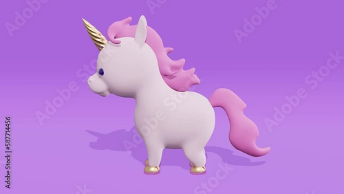 Cute little unicorn with a pink mane. Abstract loop animation