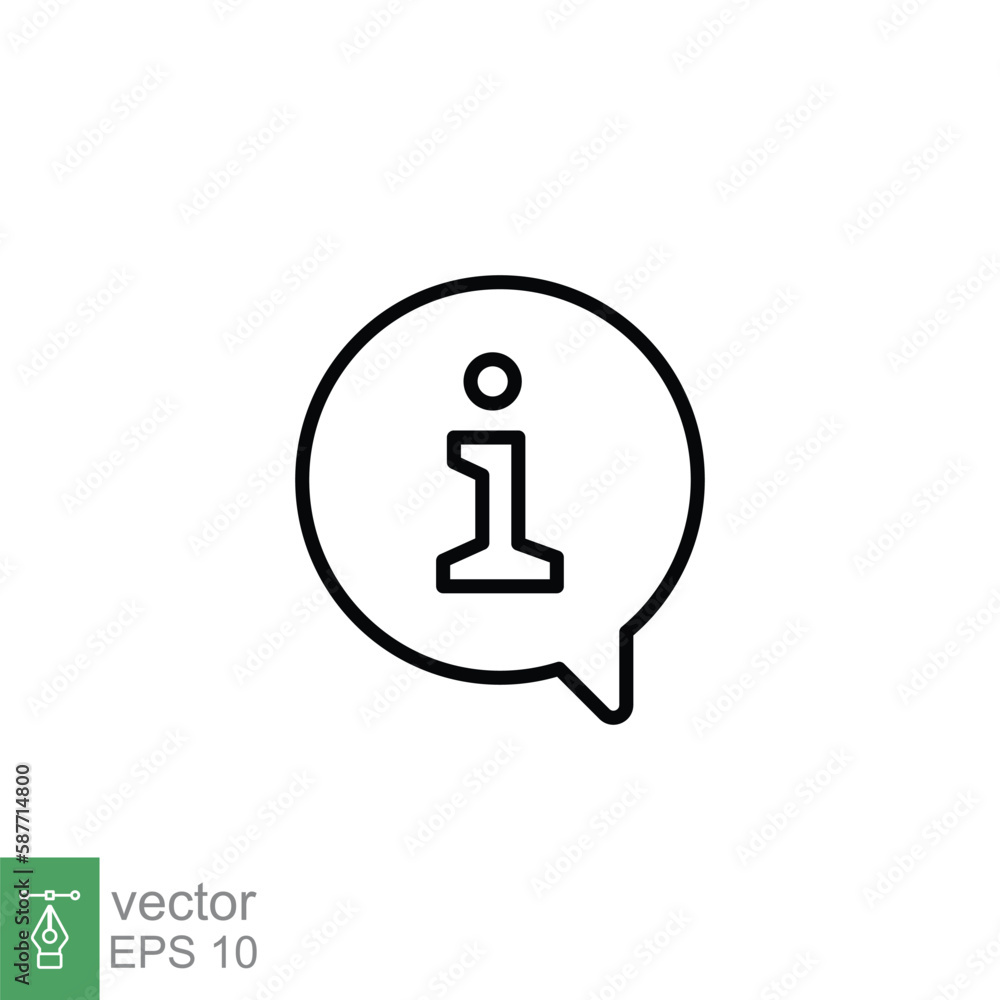 Information speech bubble icon. Info and faq, help, support concept. Simple outline style. Thin line symbol. Vector illustration isolated on white background. EPS 10. Information speech bubble icon. Info and faq, help, support concept. Simple outline style. Thin line symbol. Vector illustration isolated on white background. EPS 10.