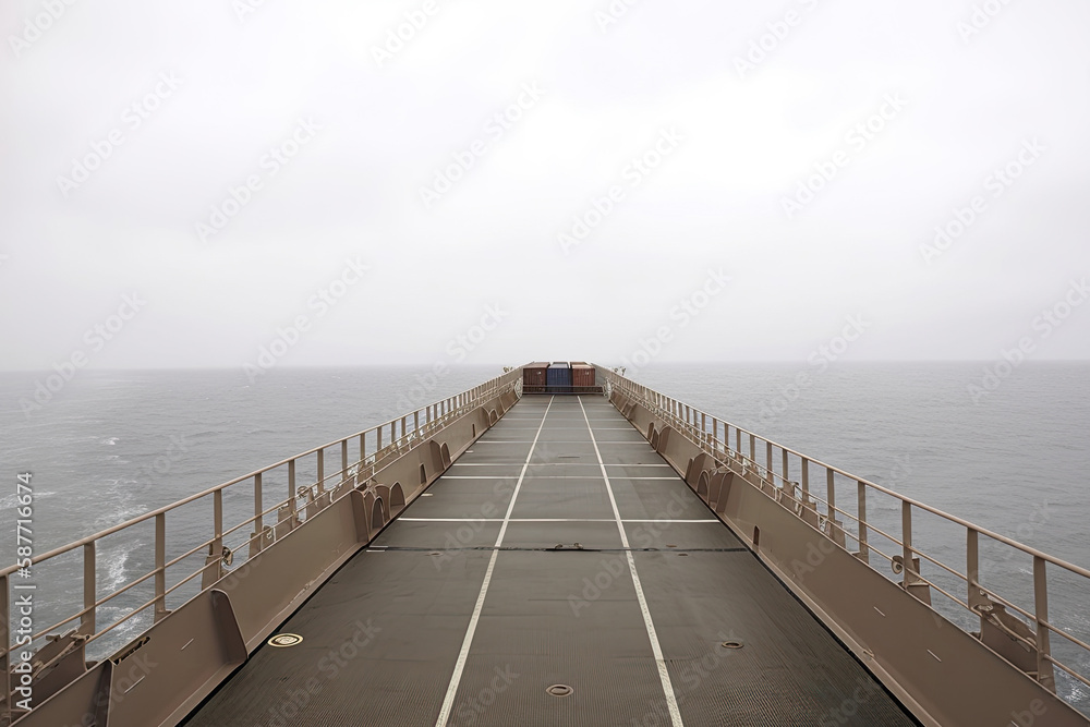 View from deck of cargo ship to sea. Created with Generative AI